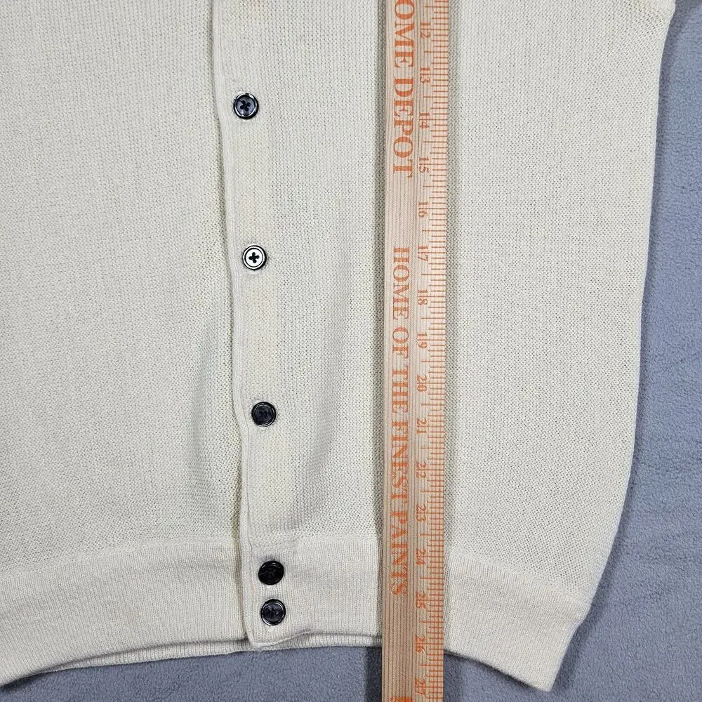 VINTAGE Izod Sweater Mens‎ Small Ivory Acrylic V-neck Cardigan Logo Grandpa